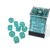 Chessex - Borealis 12mm D6 Dice Block - Luminary Teal & Gold Dice Block