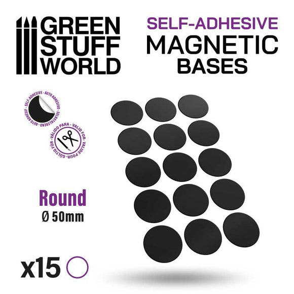 Green Stuff World: Round Magnetic Sheet SELF-ADHESIVE - 50mm x 15